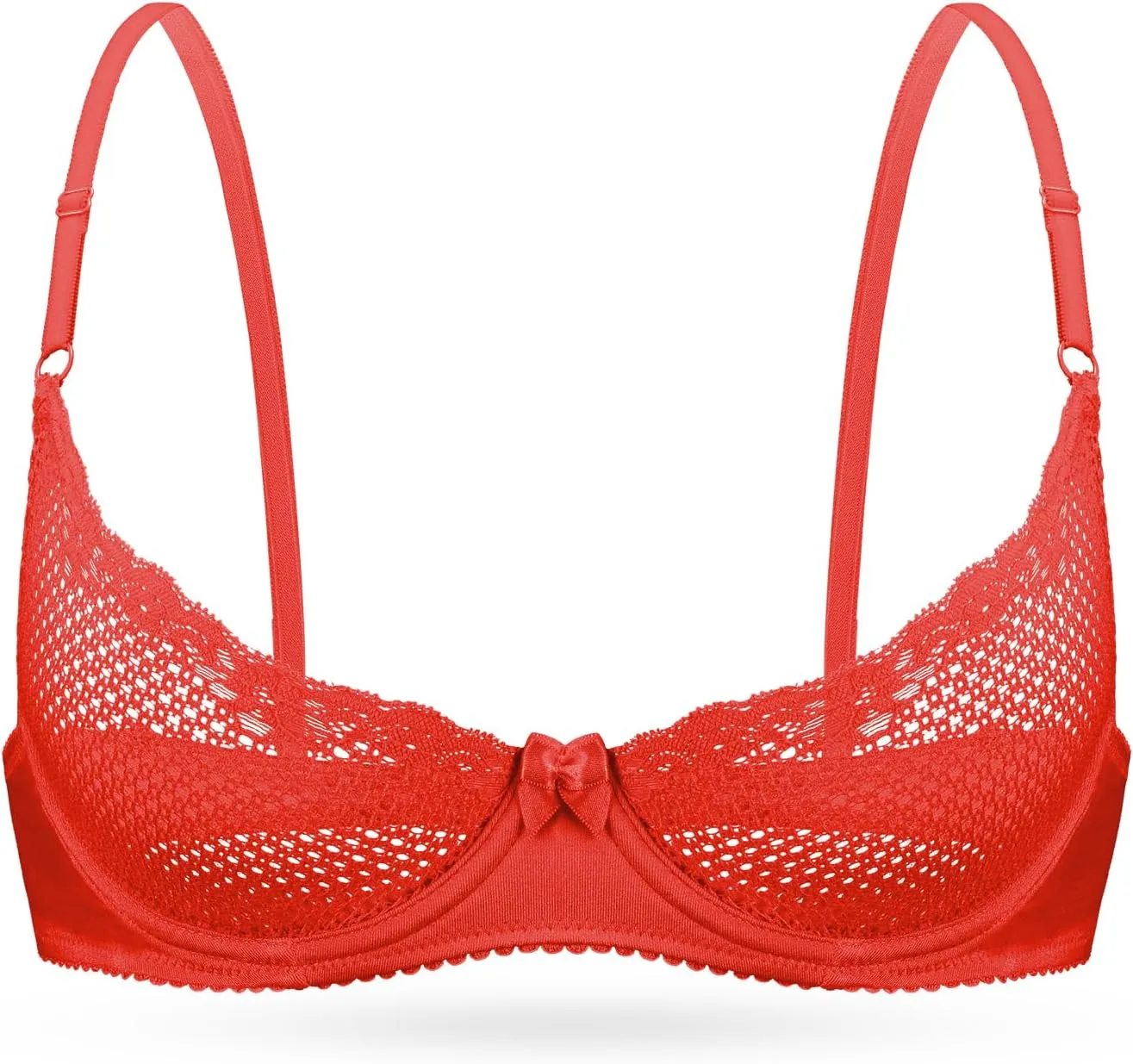 Wingslove Women's See Through Lace Balconette Sexy Unlined Demi Cup Underwire Non-Padded Lingerie