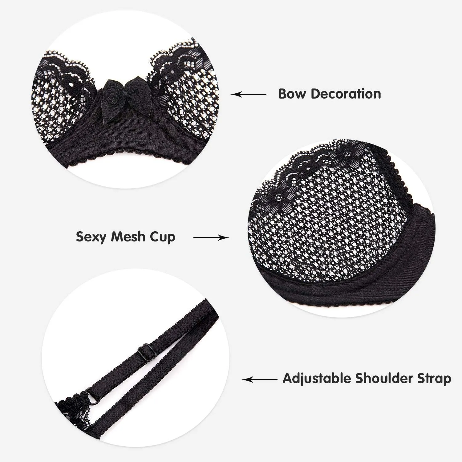 Wingslove Women's See Through Lace Balconette Sexy Unlined Demi Cup Underwire Non-Padded Lingerie