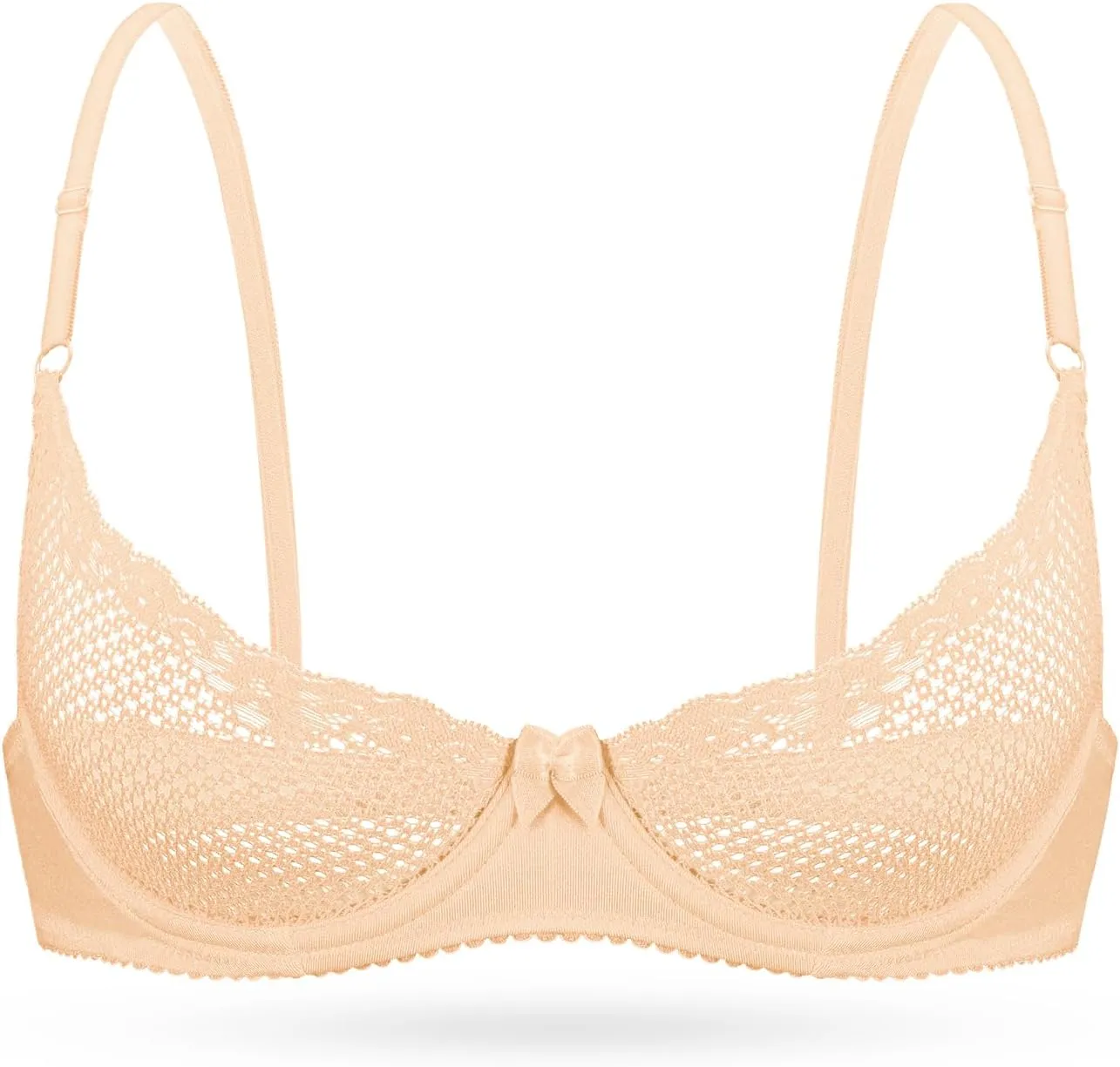 Wingslove Women's See Through Lace Balconette Sexy Unlined Demi Cup Underwire Non-Padded Lingerie