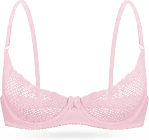 Wingslove Women's See Through Lace Balconette Sexy Unlined Demi Cup Underwire Non-Padded Lingerie