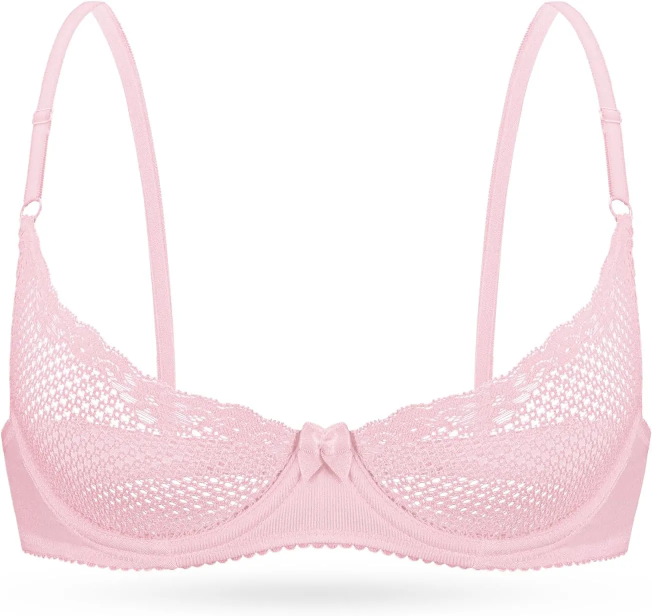 Wingslove Women's See Through Lace Balconette Sexy Unlined Demi Cup Underwire Non-Padded Lingerie