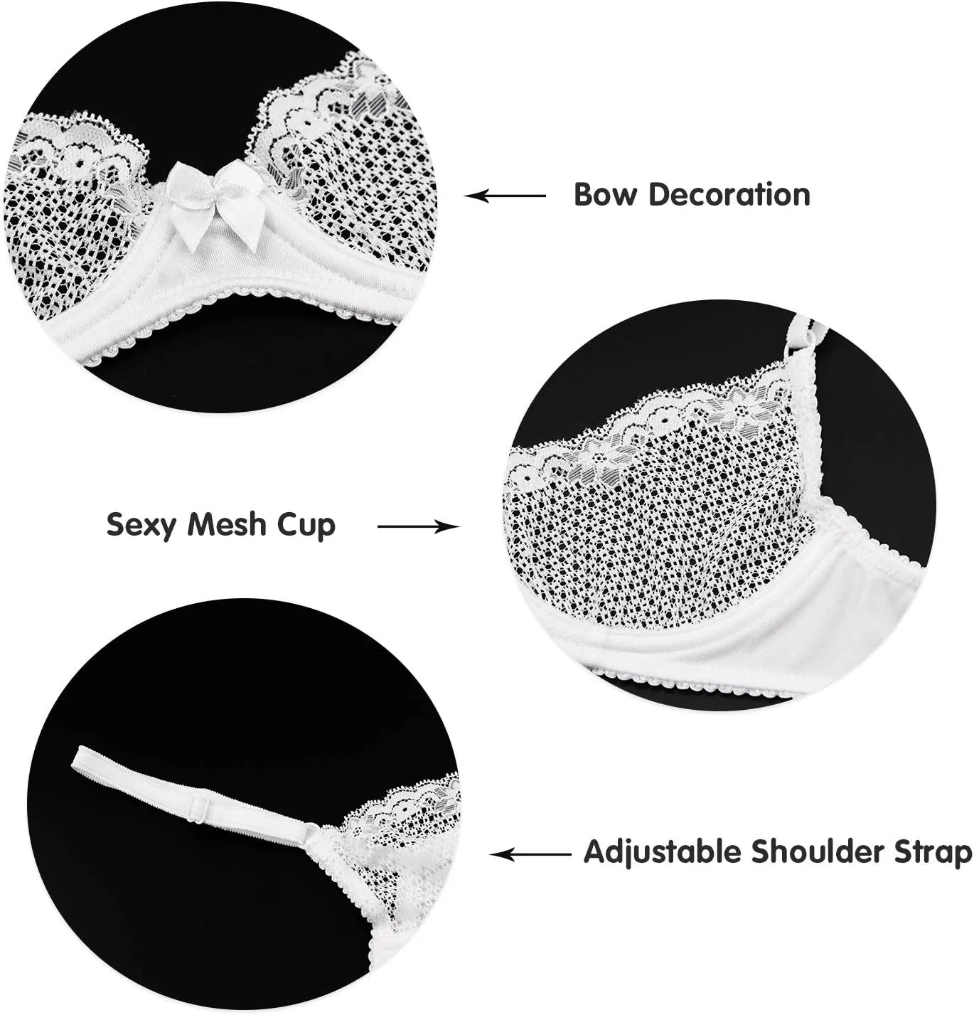 Wingslove Women's See Through Lace Balconette Sexy Unlined Demi Cup Underwire Non-Padded Lingerie