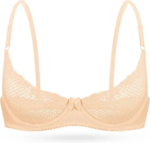 Wingslove Women's See Through Lace Balconette Sexy Unlined Demi Cup Underwire Non-Padded Lingerie
