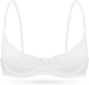 Wingslove Women's See Through Lace Balconette Sexy Unlined Demi Cup Underwire Non-Padded Lingerie