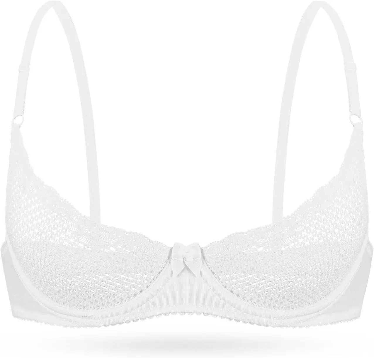 Wingslove Women's See Through Lace Balconette Sexy Unlined Demi Cup Underwire Non-Padded Lingerie