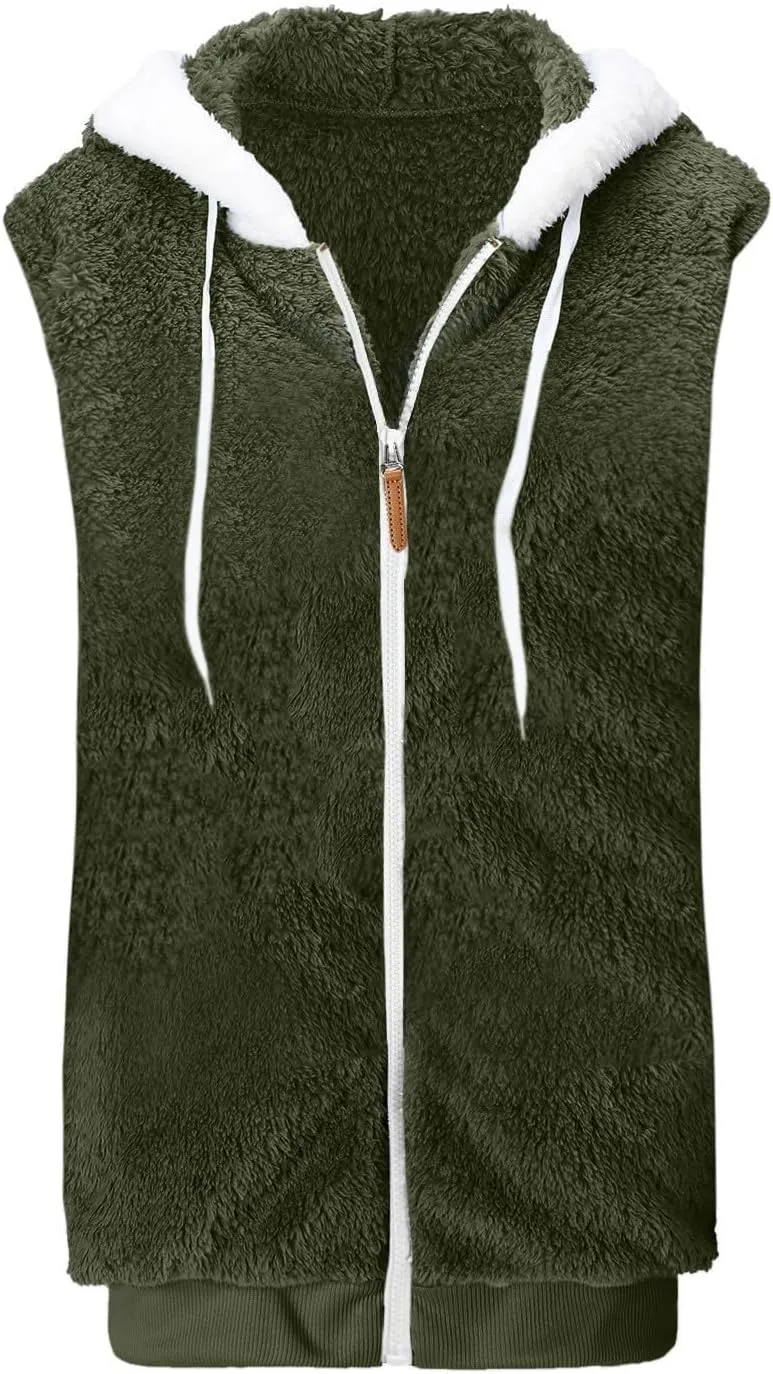 Winter Coat For Women 2023 Fuzzy Fleece Jacket Hooded Color Block Thermal Coat Oversized Fluffy Sherpa Outerwear