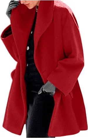 Winter Jacket for Women Long Sleeve Solid Color Lapel Neck Open Front Cardigan Jackets Button Down Loose Fit Coat