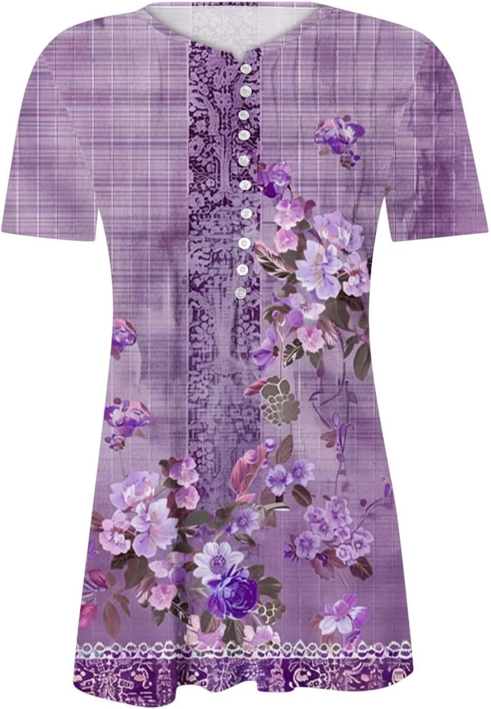 Women 2025 Spring Blouses Tops Floral Short Sleeve Boho T Shirts Dressy Casual Tunic Beach Vacation Ladies Clothing