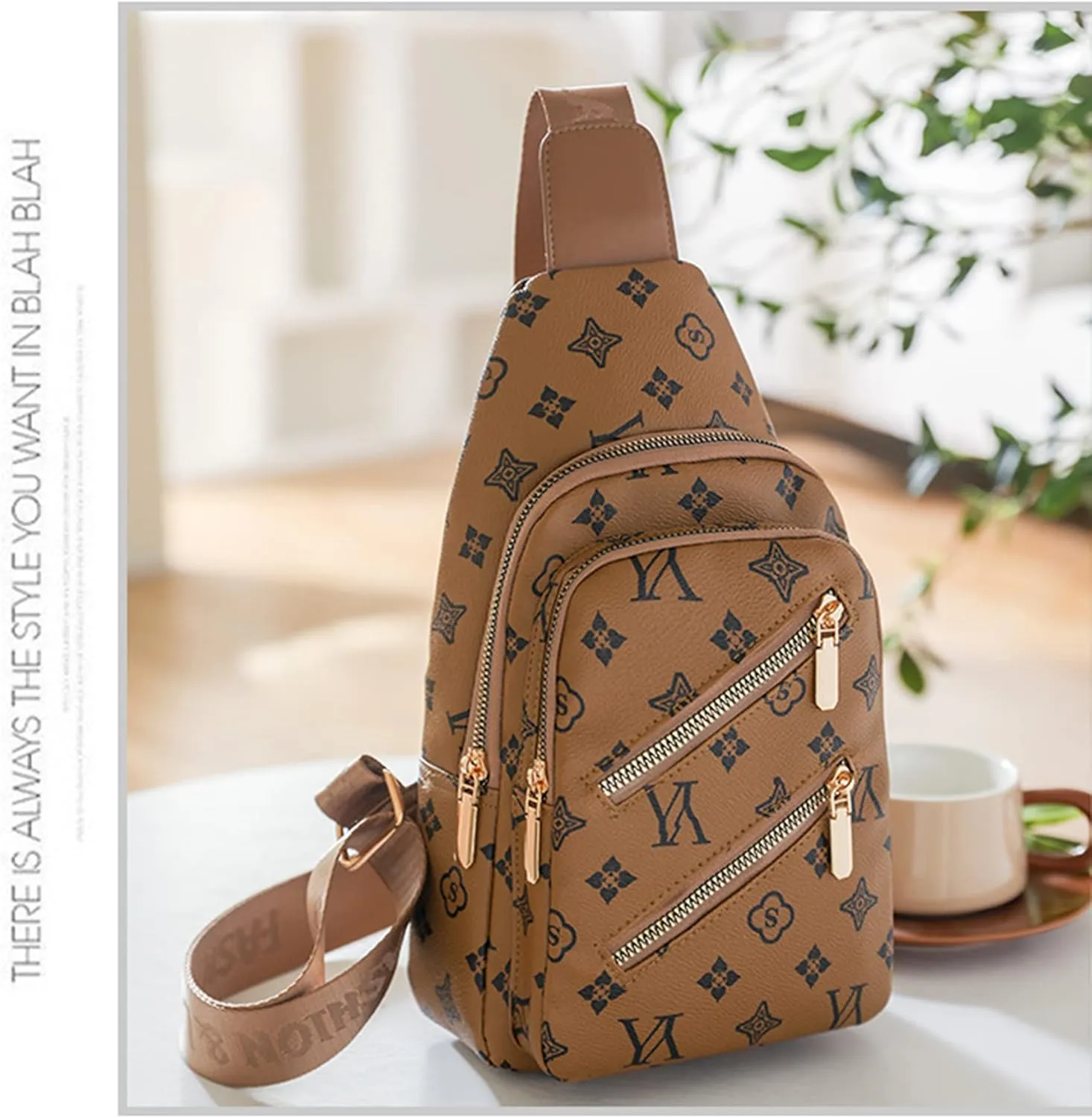 Women Chest Bag Sling Bag for Women PU Leather Sling Crossbody Backpack Chest Sling Daypack Bag for Hiking