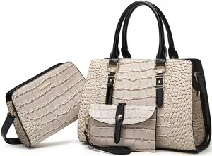 Women Fashion Crocodile Pattern Handbag Wallet Leather Tote Bag Shoulder Bag Top Handle Satchel Work Purse Set 3pcs
