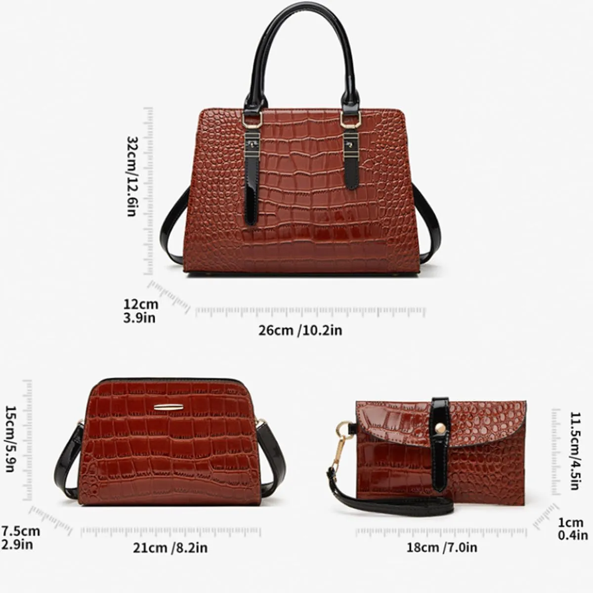 Women Fashion Crocodile Pattern Handbag Wallet Leather Tote Bag Shoulder Bag Top Handle Satchel Work Purse Set 3pcs