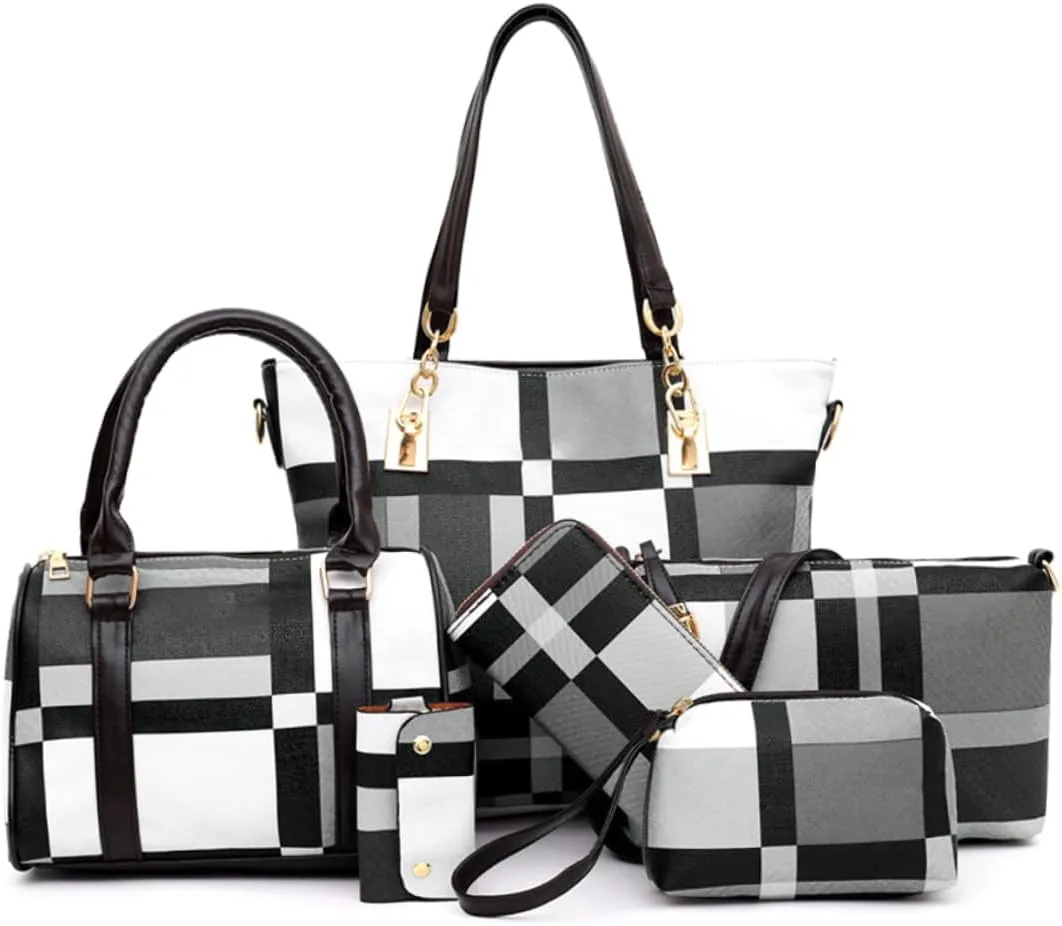 Women Ladies 6 Pcs Handbag Set Top Handle Bag Totes Satchels Crossbody Shoulder Bags and Purse, Hobos Shoulder Bags