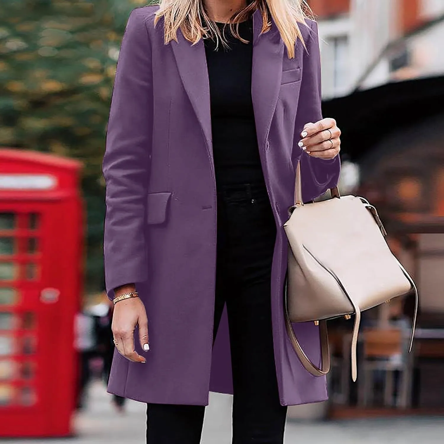 Women Long Blazer Oversize Lapel Long Sleeve Trendy Suit Jackets One Button Loose Fit 2024 Winter Business Dressy Coats
