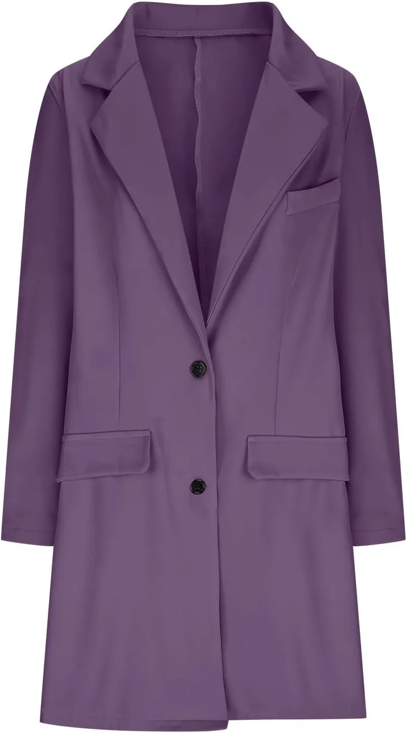 Women Long Blazer Oversize Lapel Long Sleeve Trendy Suit Jackets One Button Loose Fit 2024 Winter Business Dressy Coats