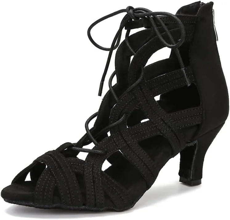 Womens Ballroom Dance Boots Salsa Latin Social Beginner Practice Dancing Shoes 2 1/2 inches Heels S22