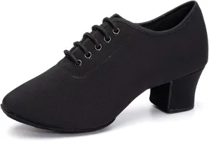 Women's Ballroom Dance Shoes Closed Toe Lace-up Suede Sole Professional Modern Salsa Latin Teaching Practice Performance Dance Shoes,Black,9