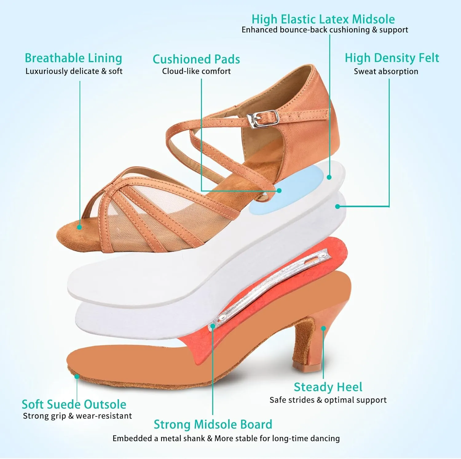 Women's Ballroom Dance Shoes Latin Salsa Dancing Shoes Cross Strap 2.5inch Heel 3inch Heel ZB04
