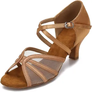 Women's Ballroom Dance Shoes Latin Salsa Dancing Shoes Cross Strap 2.5inch Heel 3inch Heel ZB04