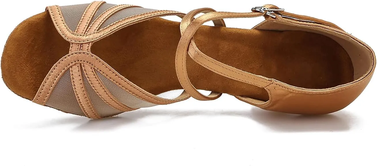 Women's Ballroom Dance Shoes Latin Salsa Dancing Shoes Cross Strap 2.5inch Heel 3inch Heel ZB04
