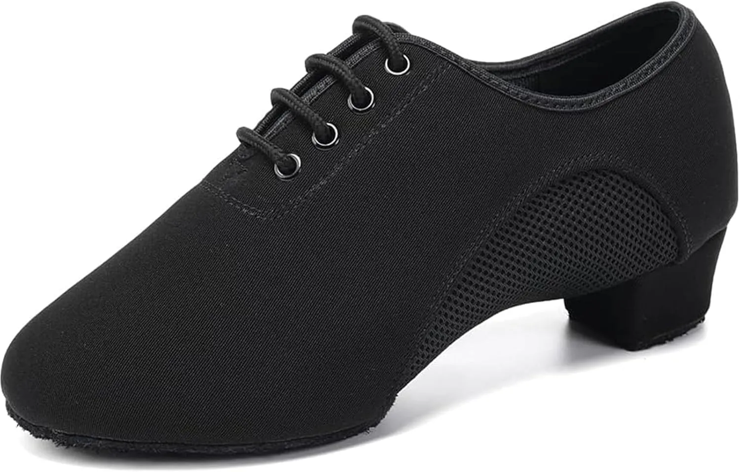 Women's Ballroom Dance Shoes with Mesh Closed Lace-up Toe Suede Sole Professional Modern Salsa Latin Teaching Practice Performance Dance Shoes,Black