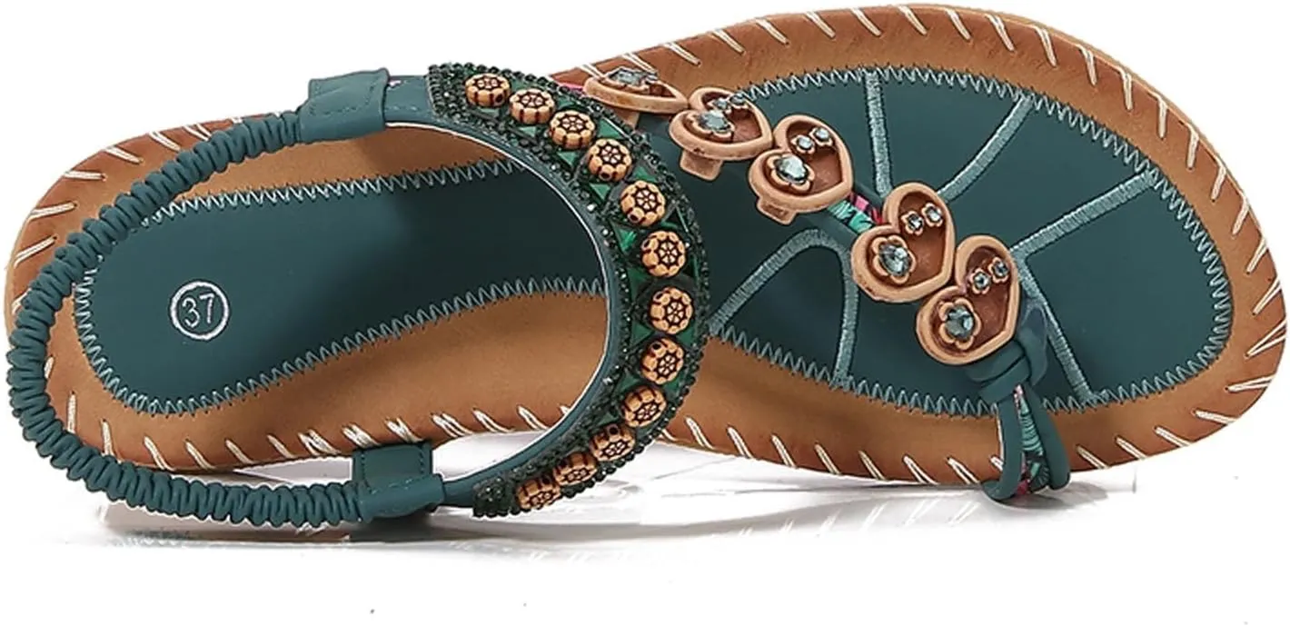 Women's Bohemian Flat Sandals Summer Beach Comfortable Flip Flops Casual Dressy Thong Shoes for Walking and