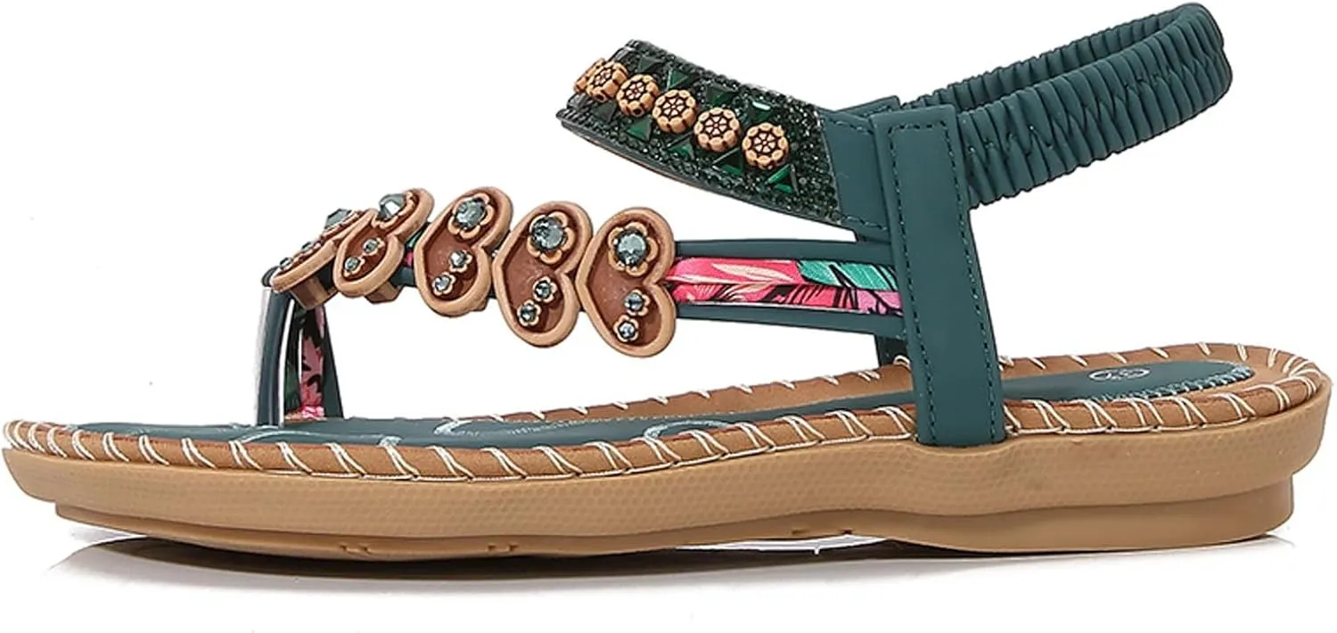 Women's Bohemian Flat Sandals Summer Beach Comfortable Flip Flops Casual Dressy Thong Shoes for Walking and