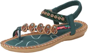 Women's Bohemian Flat Sandals Summer Beach Comfortable Flip Flops Casual Dressy Thong Shoes for Walking and