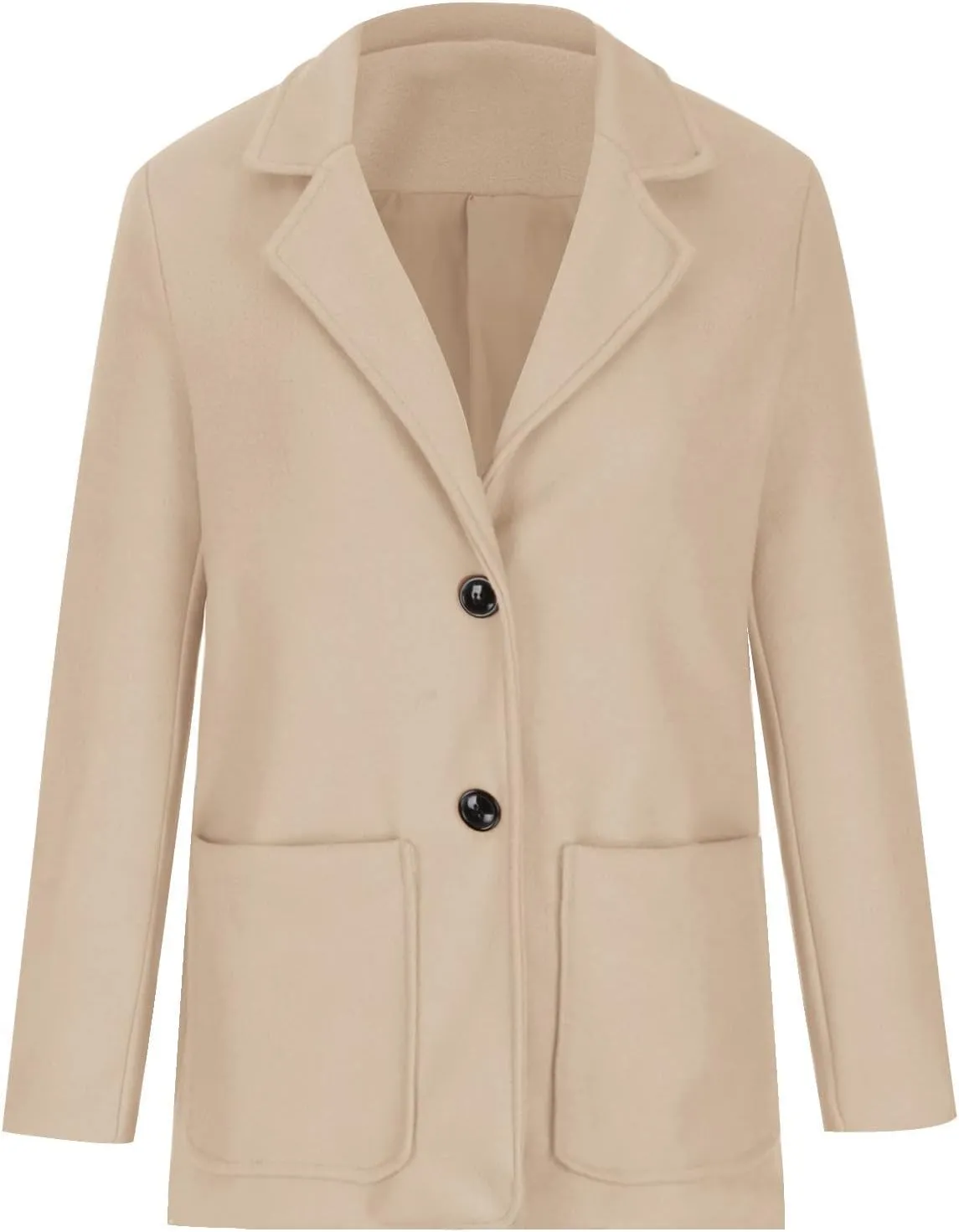 Womens Casual Woolen Trench Blazers Long Sleeve Open Front Button Work Office Suit Jackets Cardigan Coat with Pockets