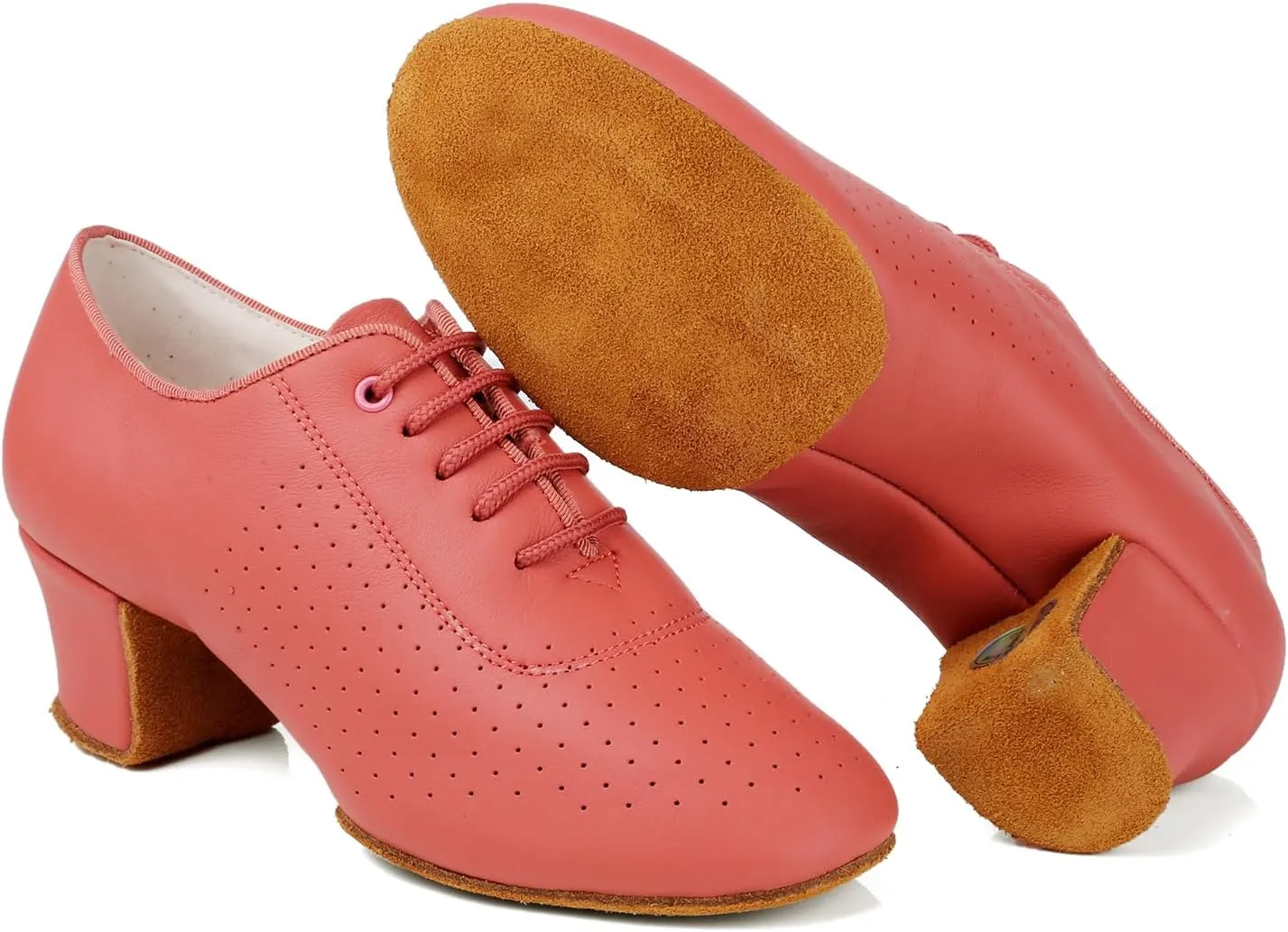 Women's Close Toe Dance Shoes Lace up Ballroom Salsa Practice Dance Shoes Suede Sole