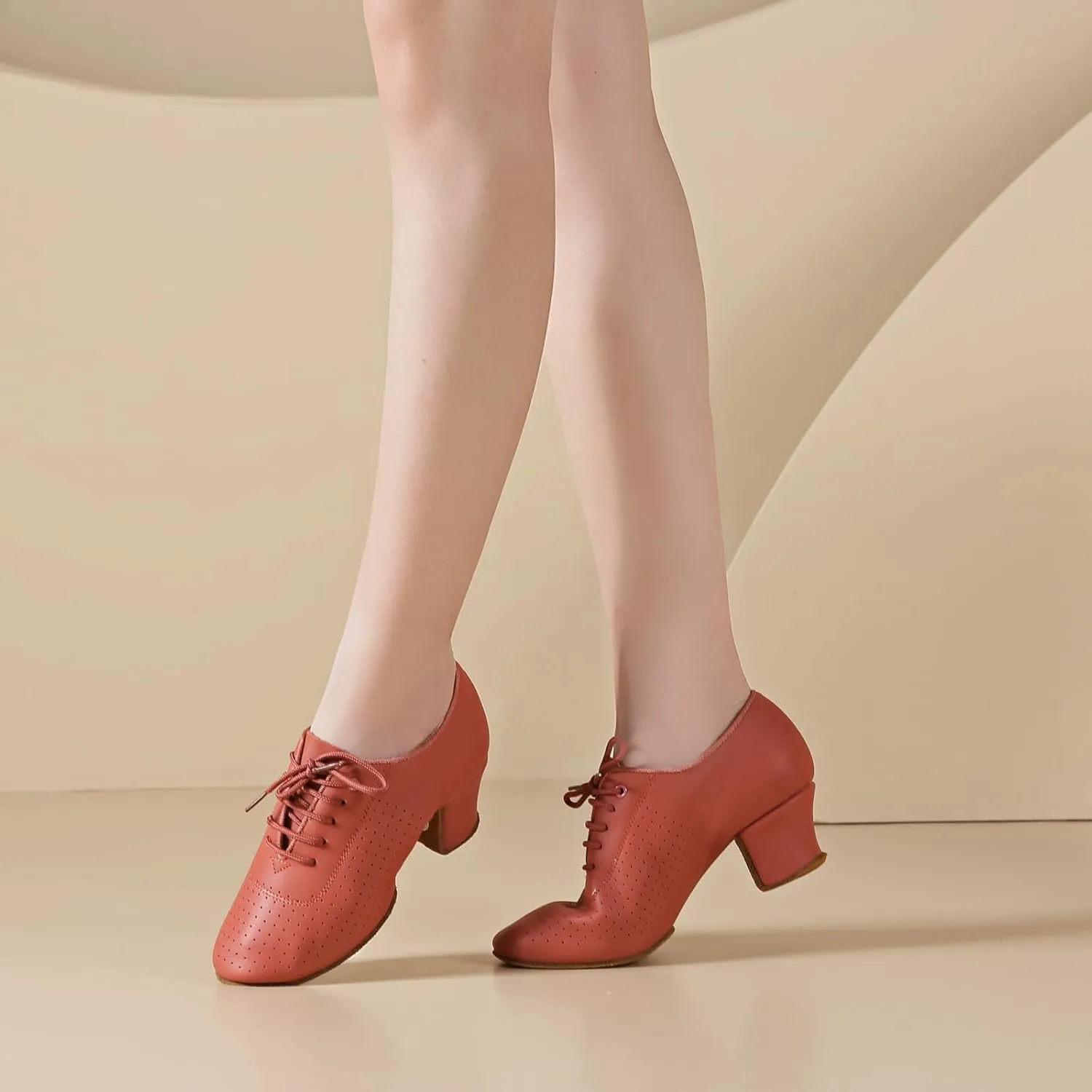 Women's Close Toe Dance Shoes Lace up Ballroom Salsa Practice Dance Shoes Suede Sole
