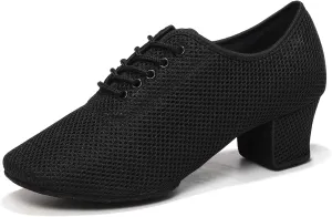 Women's Dance Shoes Close Toe Low Heel Lace up Latin Salsa Ballroom Practice Teaching Shoes