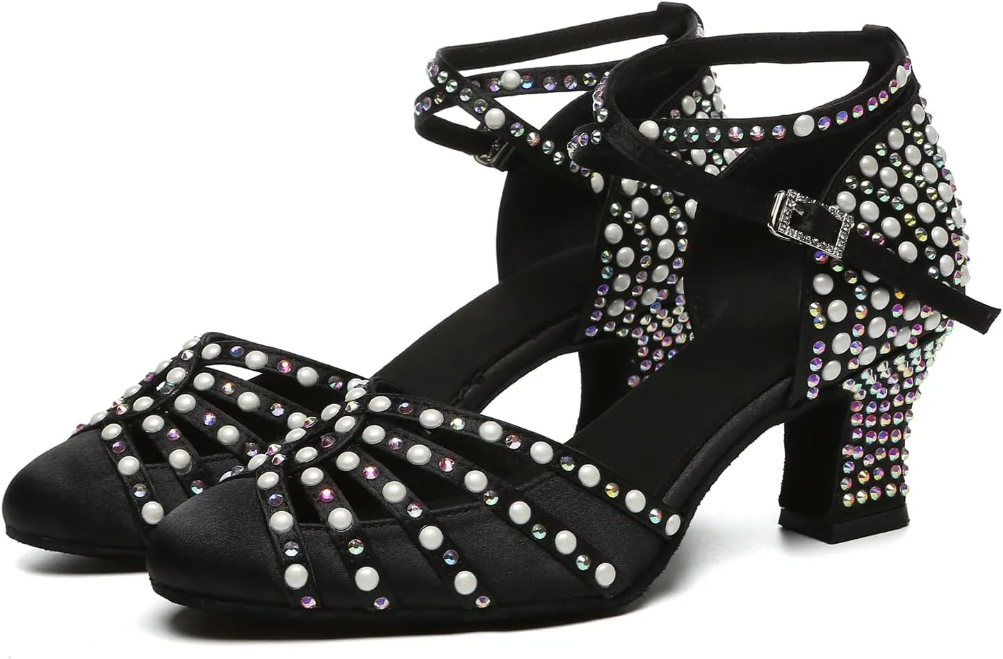 Women's Dance Shoes Closed Toe Pearly Diamonds Latin Ballroom Dance Shoes with 6cm Heel Model YCL628