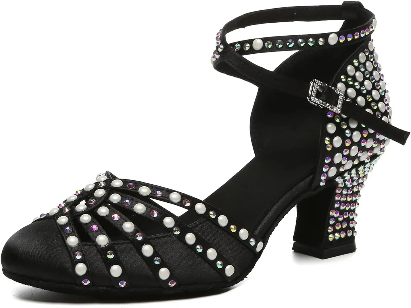 Women's Dance Shoes Closed Toe Pearly Diamonds Latin Ballroom Dance Shoes with 6cm Heel Model YCL628