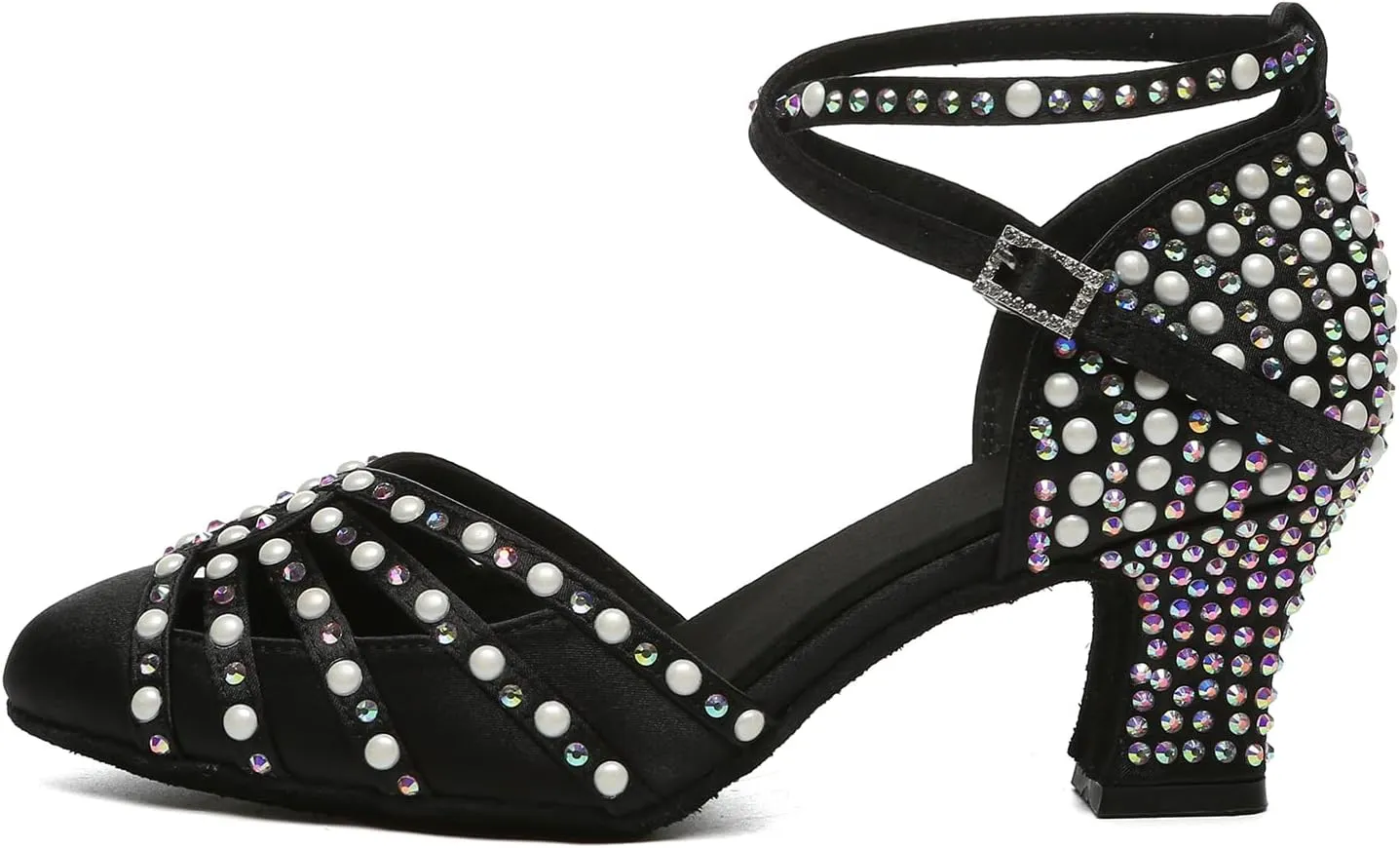 Women's Dance Shoes Closed Toe Pearly Diamonds Latin Ballroom Dance Shoes with 6cm Heel Model YCL628