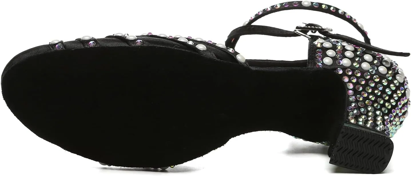 Women's Dance Shoes Closed Toe Pearly Diamonds Latin Ballroom Dance Shoes with 6cm Heel Model YCL628