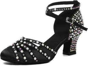 Women's Dance Shoes Closed Toe Pearly Diamonds Latin Ballroom Dance Shoes with 6cm Heel Model YCL628