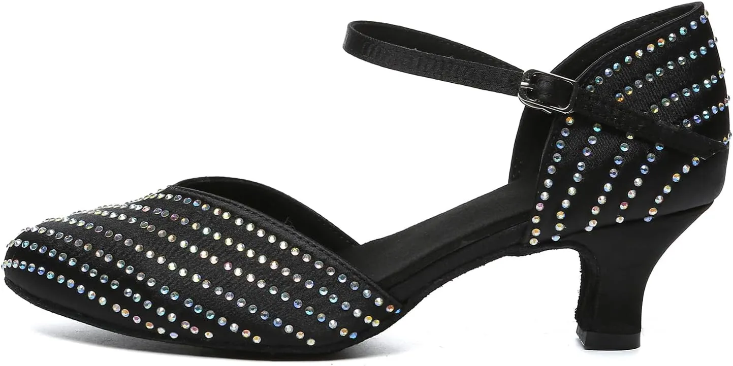 Women's Dance Shoes with Rhinestone Closed Toe Ballroom Salsa Latin Shoes for Wedding Party
