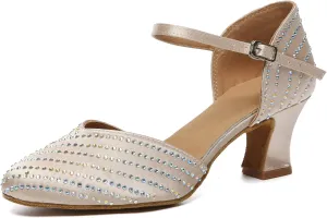 Women's Dance Shoes with Rhinestone Closed Toe Ballroom Salsa Latin Shoes for Wedding Party