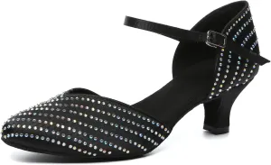 Women's Dance Shoes with Rhinestone Closed Toe Ballroom Salsa Latin Shoes for Wedding Party