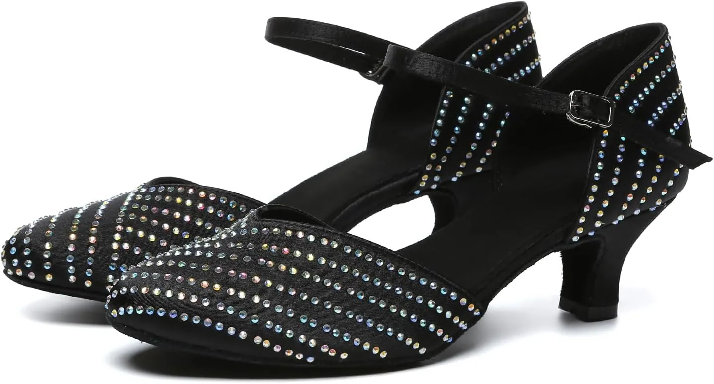 Women's Dance Shoes with Rhinestone Closed Toe Ballroom Salsa Latin Shoes for Wedding Party