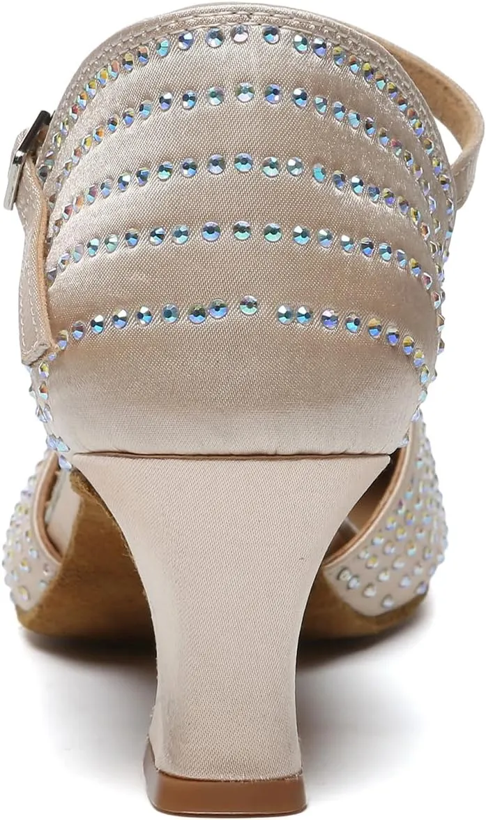 Women's Dance Shoes with Rhinestone Closed Toe Ballroom Salsa Latin Shoes for Wedding Party