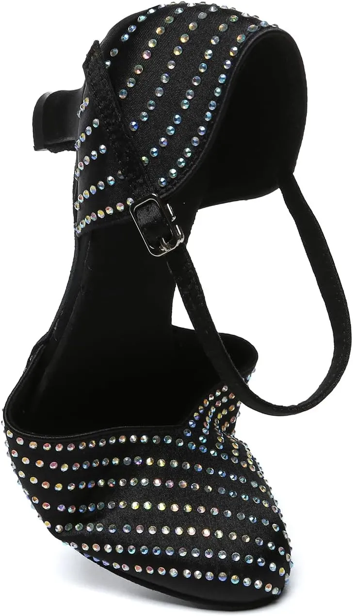 Women's Dance Shoes with Rhinestone Closed Toe Ballroom Salsa Latin Shoes for Wedding Party