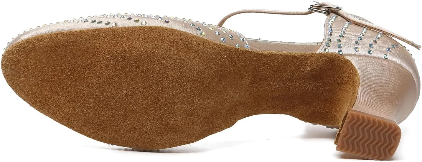 Women's Dance Shoes with Rhinestone Closed Toe Ballroom Salsa Latin Shoes for Wedding Party
