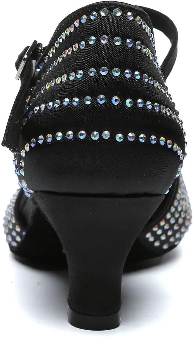 Women's Dance Shoes with Rhinestone Closed Toe Ballroom Salsa Latin Shoes for Wedding Party