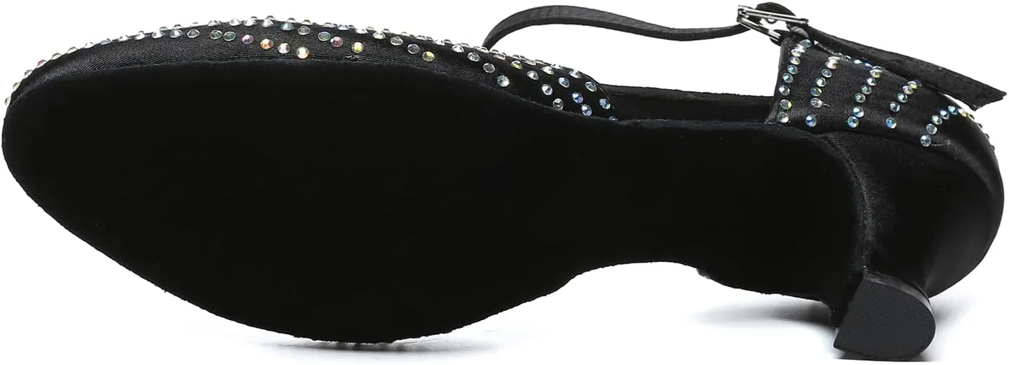 Women's Dance Shoes with Rhinestone Closed Toe Ballroom Salsa Latin Shoes for Wedding Party