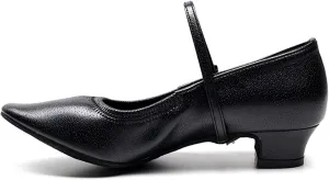 Women's Fashion Ballroom Party Latin Dance Shoes, Leather Dance Salsa Tango Dancing Shoes, for Prom Wedding Social Party (Color : Black 3.5cm, Size : 7.5)