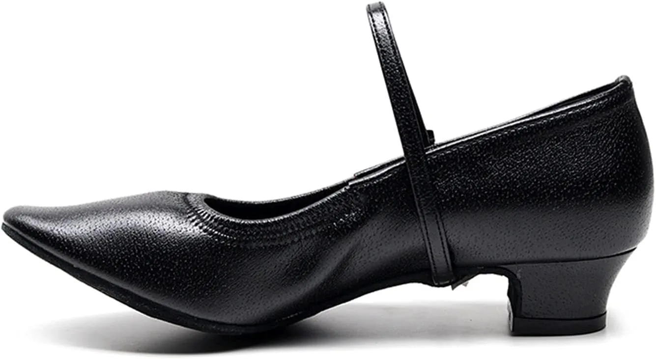 Women's Fashion Ballroom Party Latin Dance Shoes, Leather Dance Salsa Tango Dancing Shoes, for Prom Wedding Social Party (Color : Black 3.5cm, Size : 7.5)