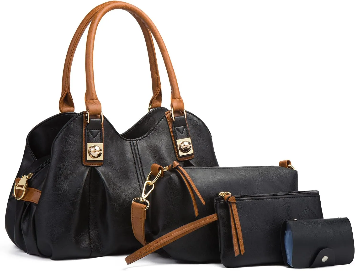 Women's Handbags Cloud pleated Top-handle Bags Ladies Waterproof Shoulder Bag Soft Leather Cross-Body Bags 4 Pcs Set