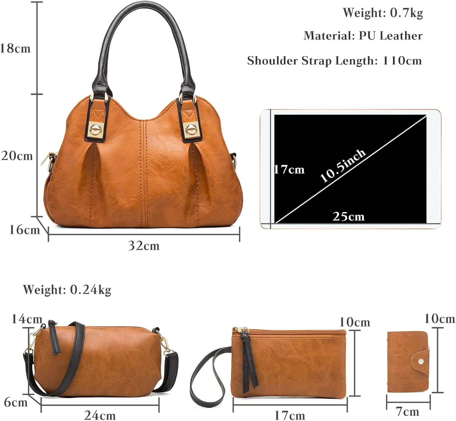 Women's Handbags Cloud pleated Top-handle Bags Ladies Waterproof Shoulder Bag Soft Leather Cross-Body Bags 4 Pcs Set