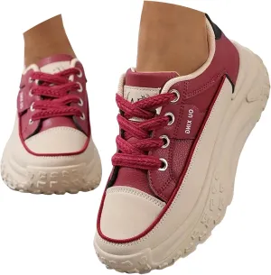 Women's Heightening Chunky Platform Fashion Sneakers Leather Round Toe Lace Up Comfortable Soft Bottom Walking Shoes Breathable Non-Slip Casual Sport Shoes Causal Walking Dad Shoes
